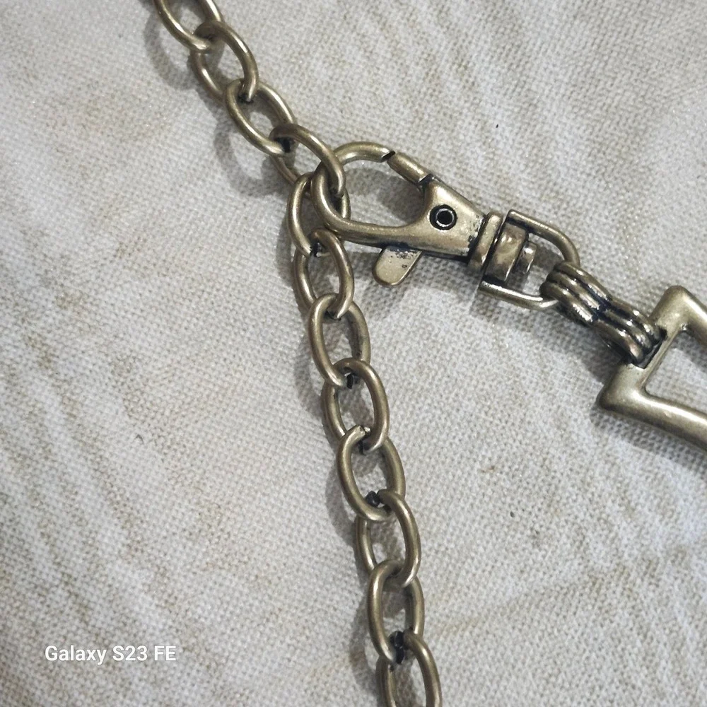 Vtg Y2K Brass Chain Link Hip Belt Womens OS Brown Wood Disc‎ Boho Whimsygoth